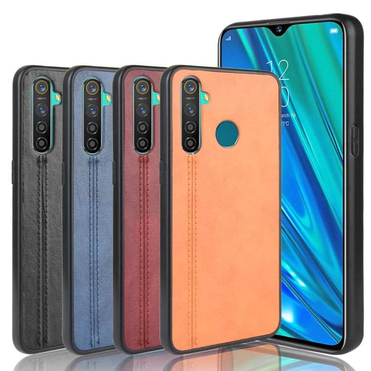 Thumbnail: For Oppo Realme 5 Shockproof Sewing Cow Pattern Skin PC + PU + TPU Case