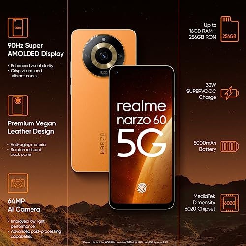 Thumbnail: realme narzo 60 5G (Mars Orange,8GB+128GB) 90Hz Super AMOLED Display | Ultra Pre