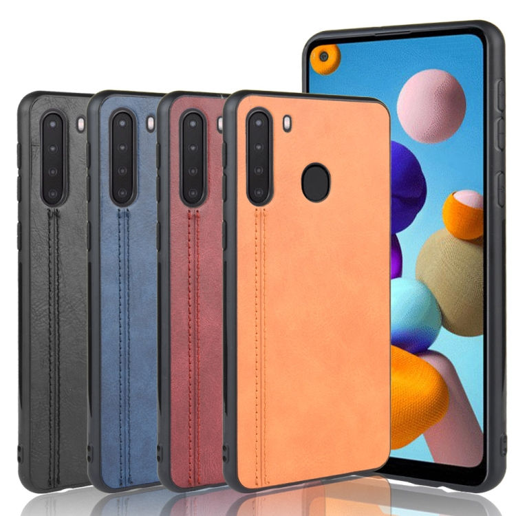 Thumbnail: For Galaxy A21 Shockproof Sewing Cow Pattern Skin PC + PU + TPU Case