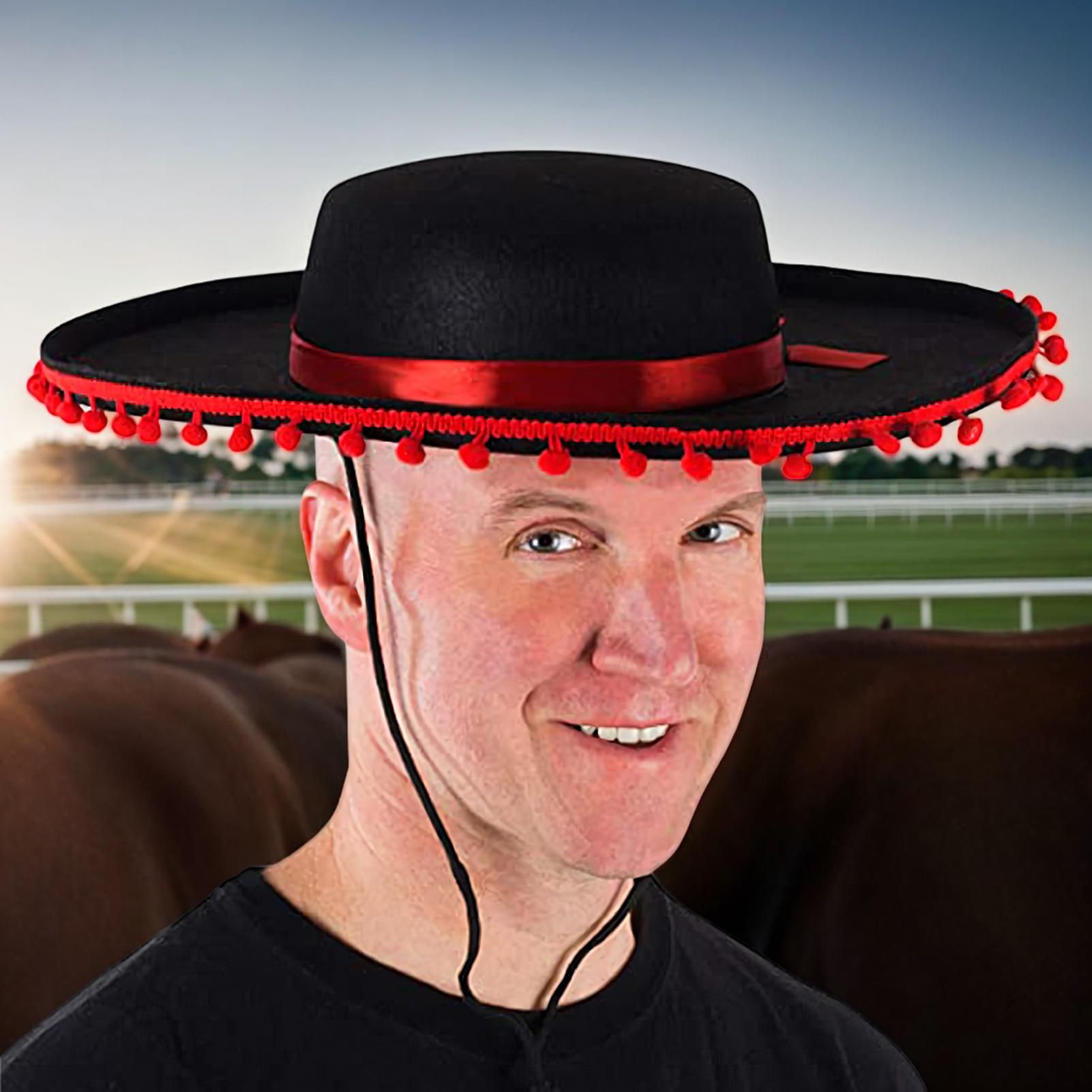 Sombrero Hats With Pom-Poms Mexican Wide Brim Headwear Spanish Cosplay Party Buc