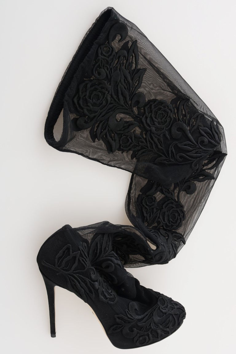 Thumbnail: Embroidered Floral Over-Knee Boots