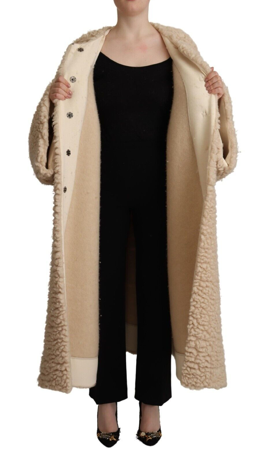 Thumbnail: Elegant Beige Cashmere Overcoat Jacket
