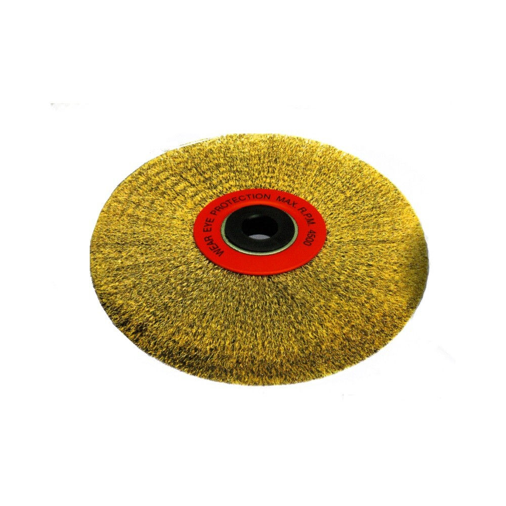 SPAZZOLA CIRCOLARE D. 100 DISCO PER MOLA CON FILI IN ACCIAIO OTTONATO ONDULATI