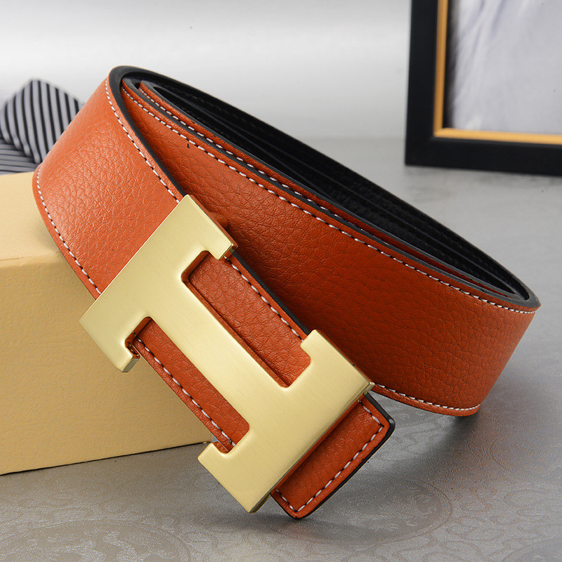 Men'S Belt With Lychee Pattern And Smooth Buckle HFashionable, Casual, Trendy, A view 2
