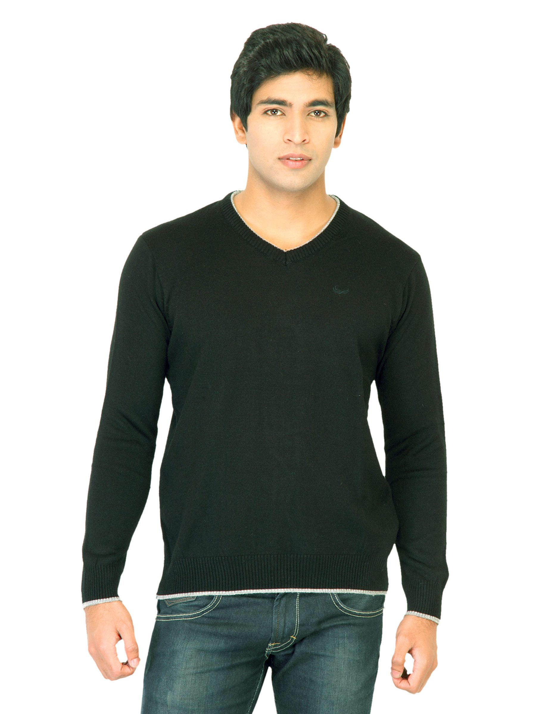 Flying Machine Men Solid Black Sweaters