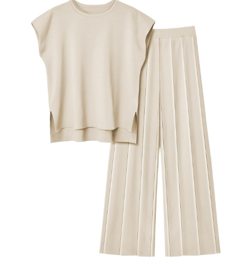 Women's Viscose Fiber Two-Piece Set (Wide Leg Pants)