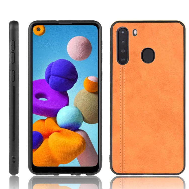 For Galaxy A21 Shockproof Sewing Cow Pattern Skin PC + PU + TPU Case
