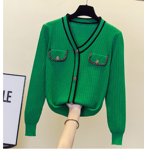 Thumbnail: Oversized Thick Sweater for Women - Long Sleeve V Neck