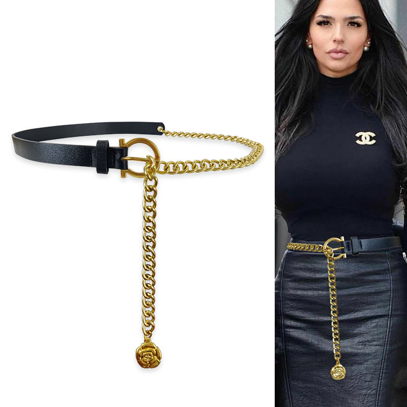 Designer Belts for Women Female Golden Waist Chain Flower Ac