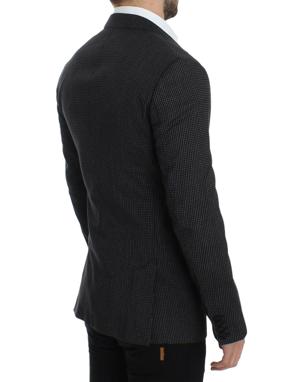 Thumbnail: Elegant Black Polka Dotted Slim Fit Blazer