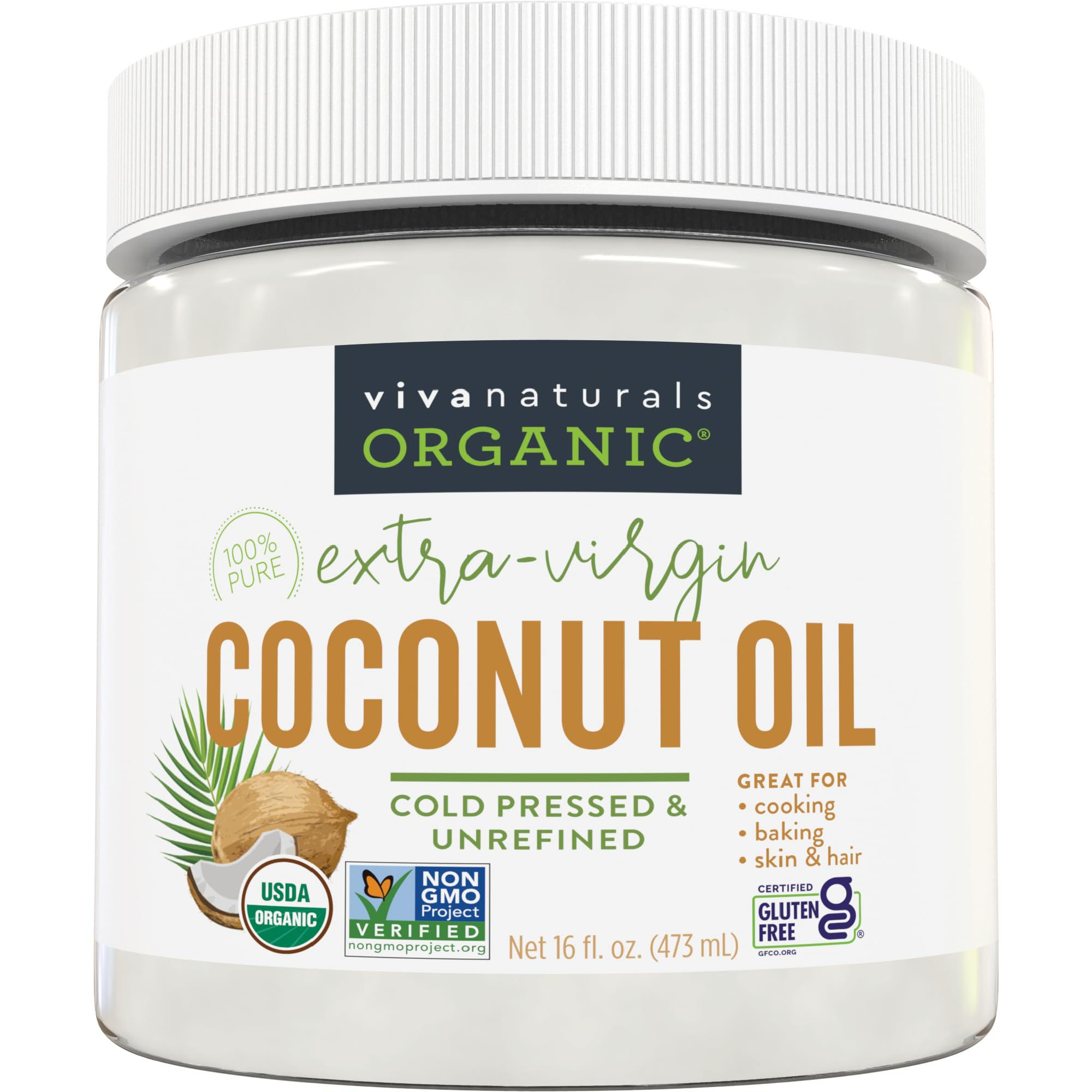 Viva Naturals Organic Coconut Oil, 16 fl oz – Unrefined, Cold-Pressed Extra V...
