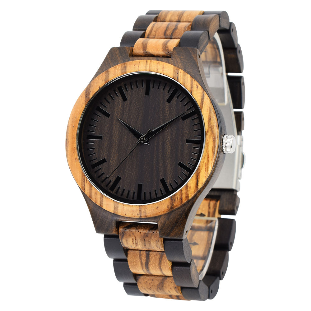 Wooden Watches for Men Great Japanese Quartz Analog Stylish Exotic Watch With Ad