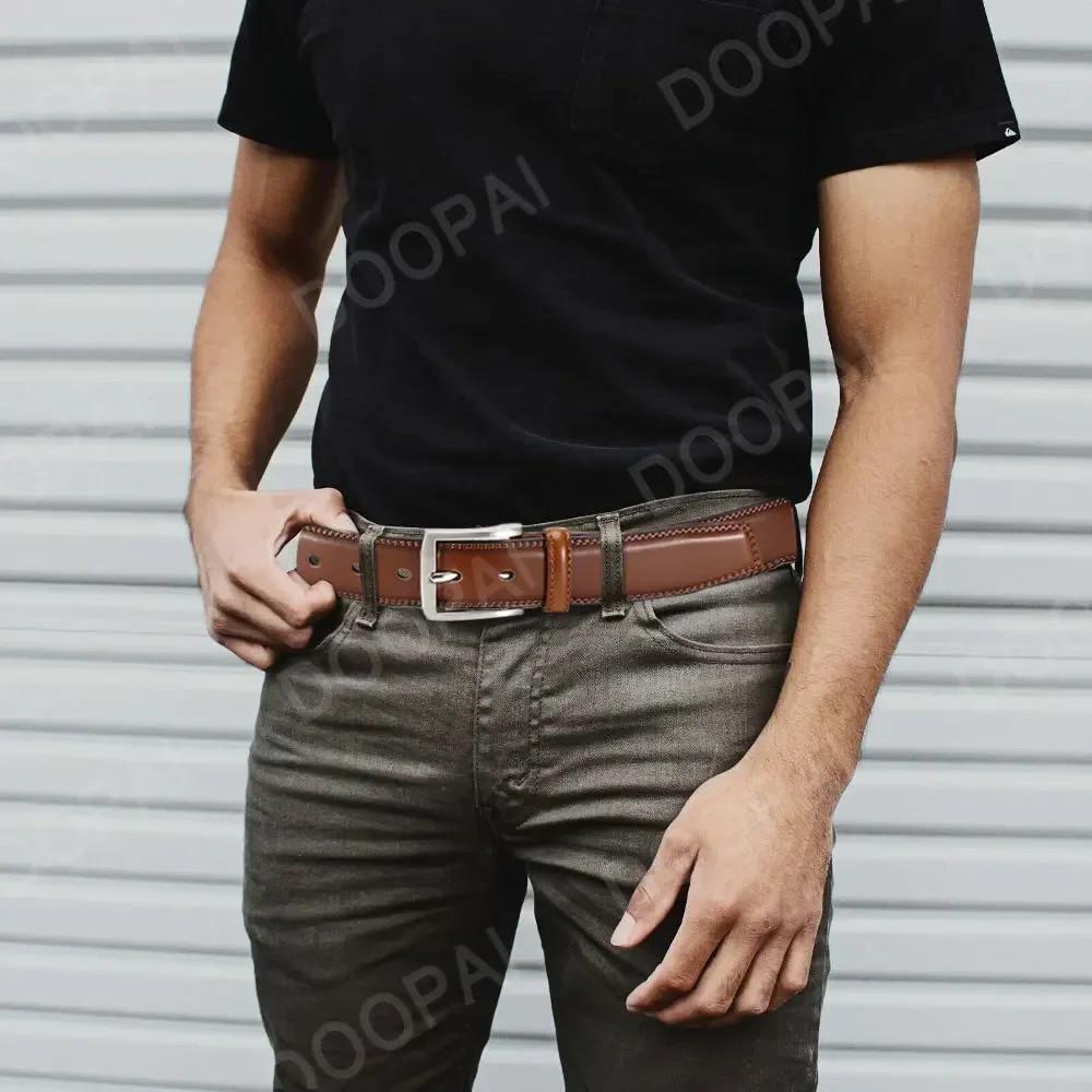 Men Belts Leather LONG Large Pin Buckle Metal Automatic Buc view 4
