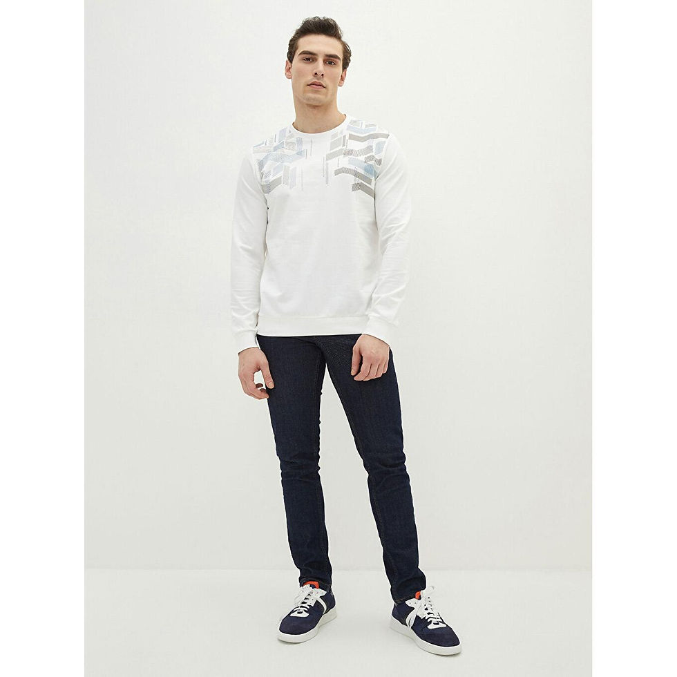 Thumbnail: LCW CLASSIC cycling collar long sleeve printed men's Sweatshirt ecru