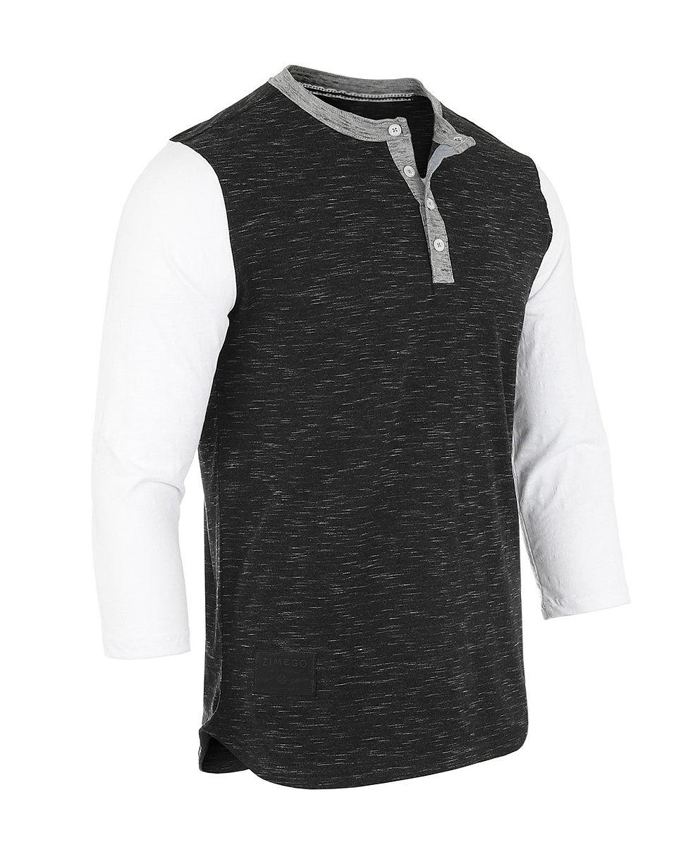 Thumbnail: ZIMEGO Men's 3/4 Sleeve Black & White Baseball Henley – Casual Athletic Button