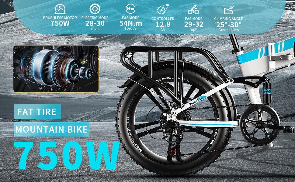 Thumbnail: Auloor 20H1F 750W Foldable Electric Bike for Adults with 20'x4'Fat Tire; E Bikes