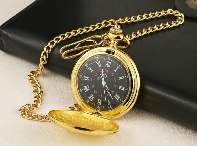 Thumbnail: Fashion 37CM Fob Chain Smooth steel Quartz Pocket Watch Vintage Roman
