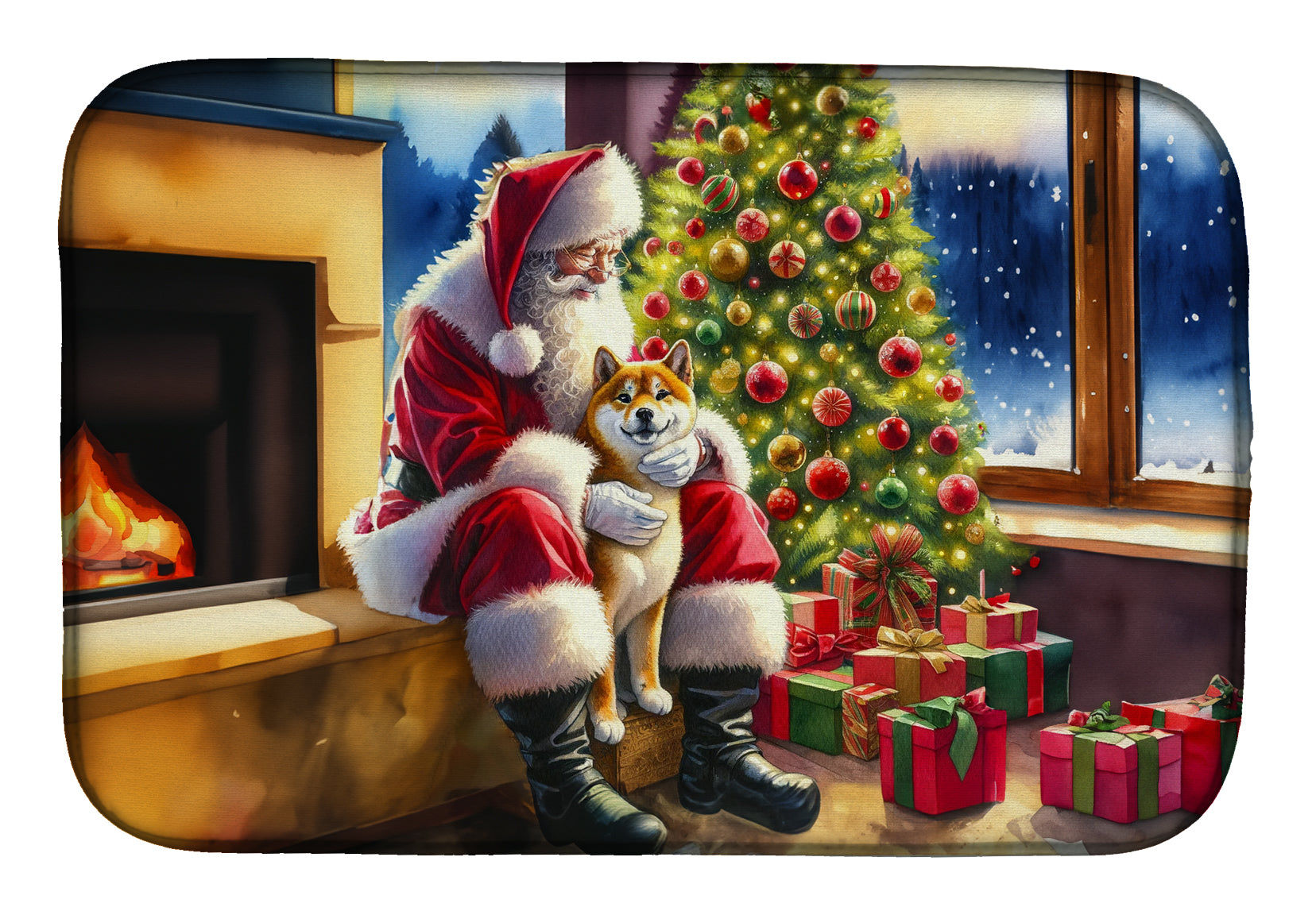 Shiba Inu and Santa Claus Dish Drying Mat