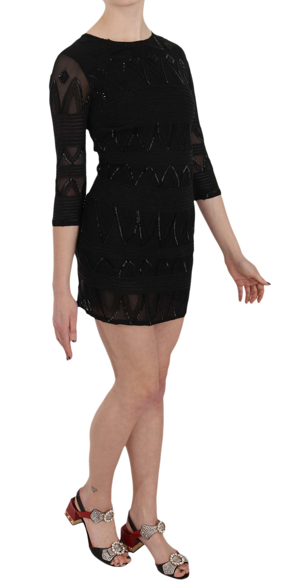 Thumbnail: Elegant Black Silk Mini Dress with Sequins