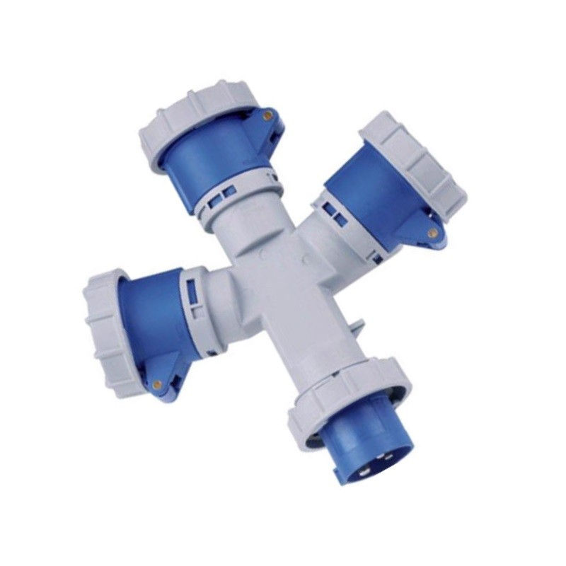 Thumbnail: SPINA ADATTATORE MULTIPLO INDUSTRIALE BLU MAURER IP67 3 USCITE 2P+T 16A CEE BLU