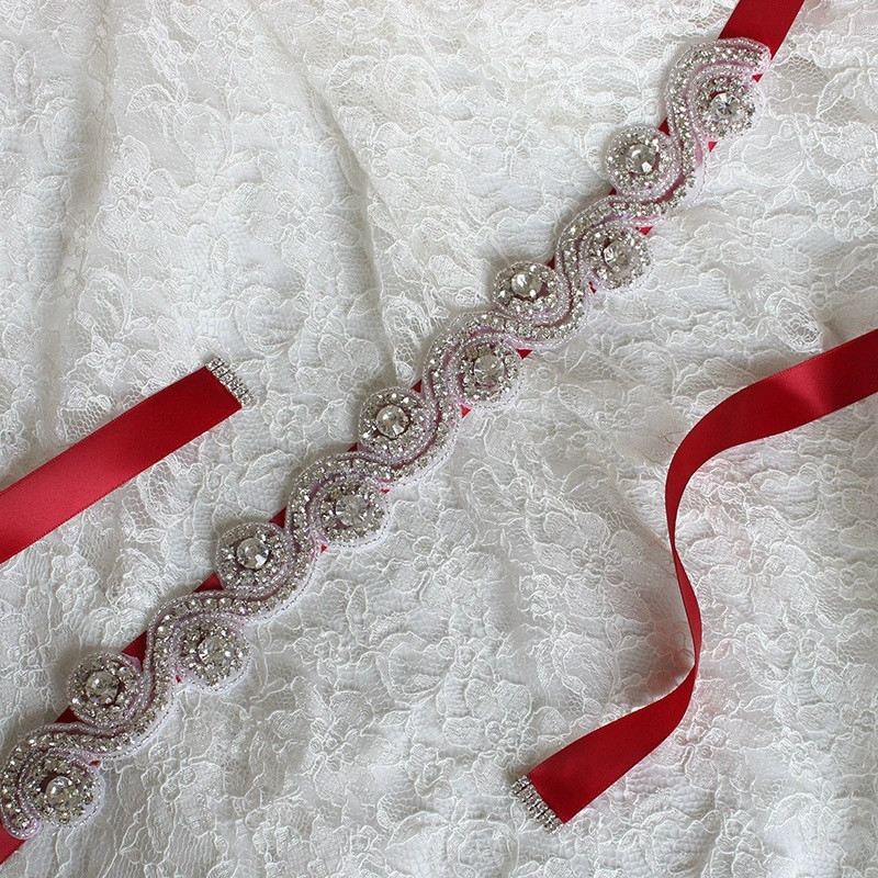 Elegant Wedding Belts For Women Accessories Bride Ribbon Rhinestone Dresses Belt view 2