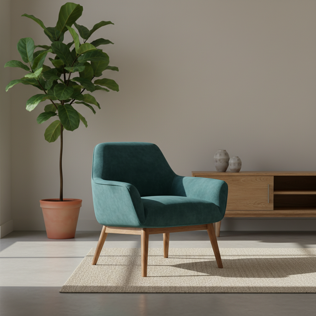 A serene sun drenched minimalist living room unfolds in a wide landscape view At its heart a strikin