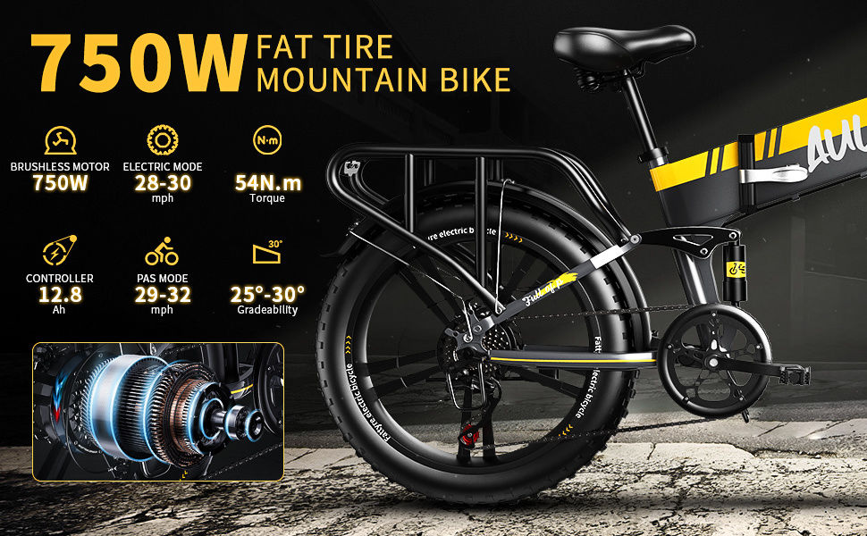 Thumbnail: Auloor 20H1F 750W Foldable Electric Bike for Adults with 20'x4'Fat Tire; E Bikes