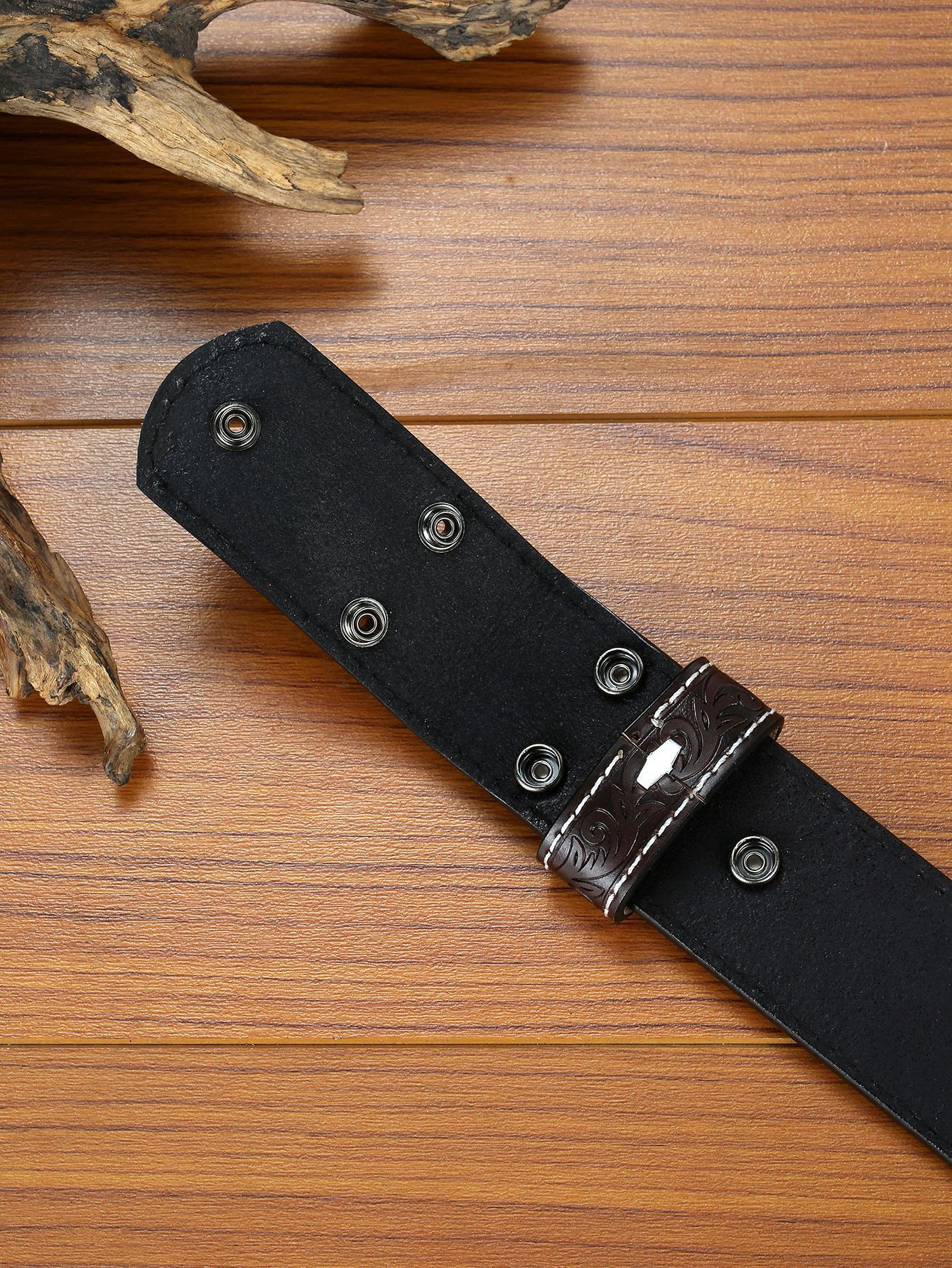 No Buckle Leather Embossed Belts For Men Cowboy Punk Wind Pressure Flowe view 5