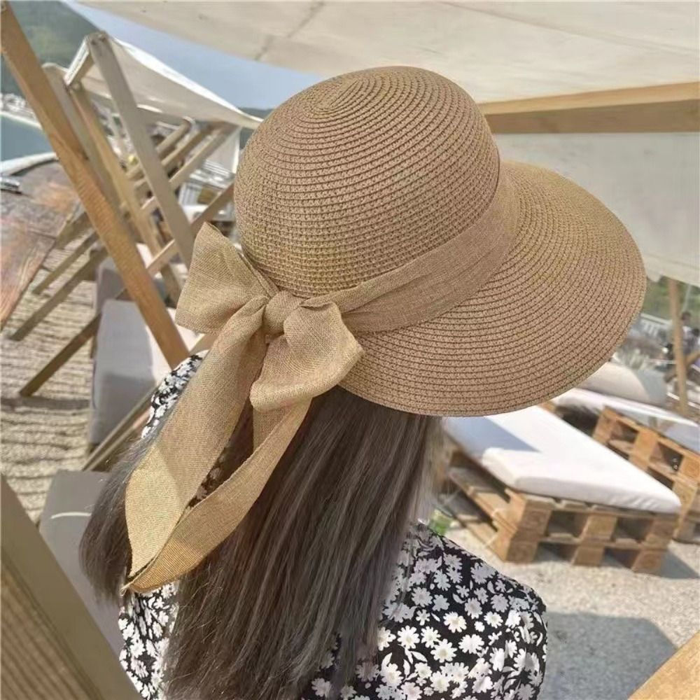 Summer Hats for Women Sun Hat Beach Cap Ladies Bowknot Panama Lady Casual Bu