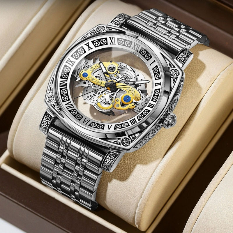 2026 New Vintage Carved Watch for Men Hollowed-Out Design Quartz Luminous