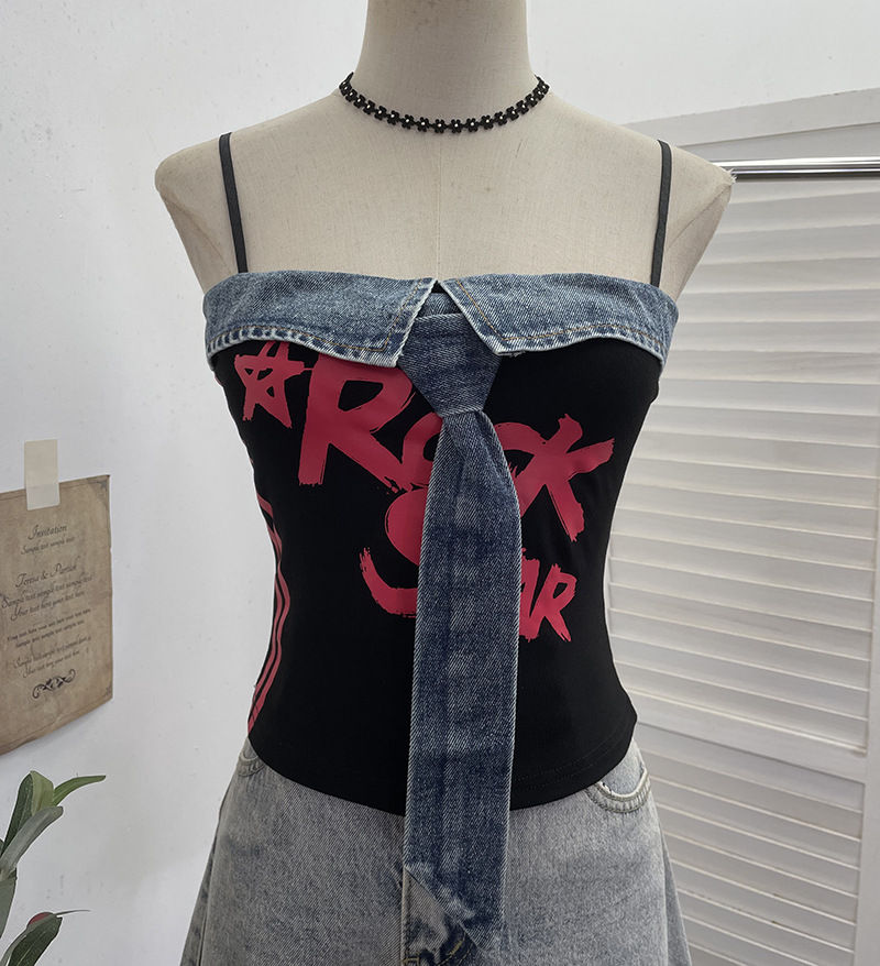 Thumbnail: Cowboy patchwork printed tie camisole vest