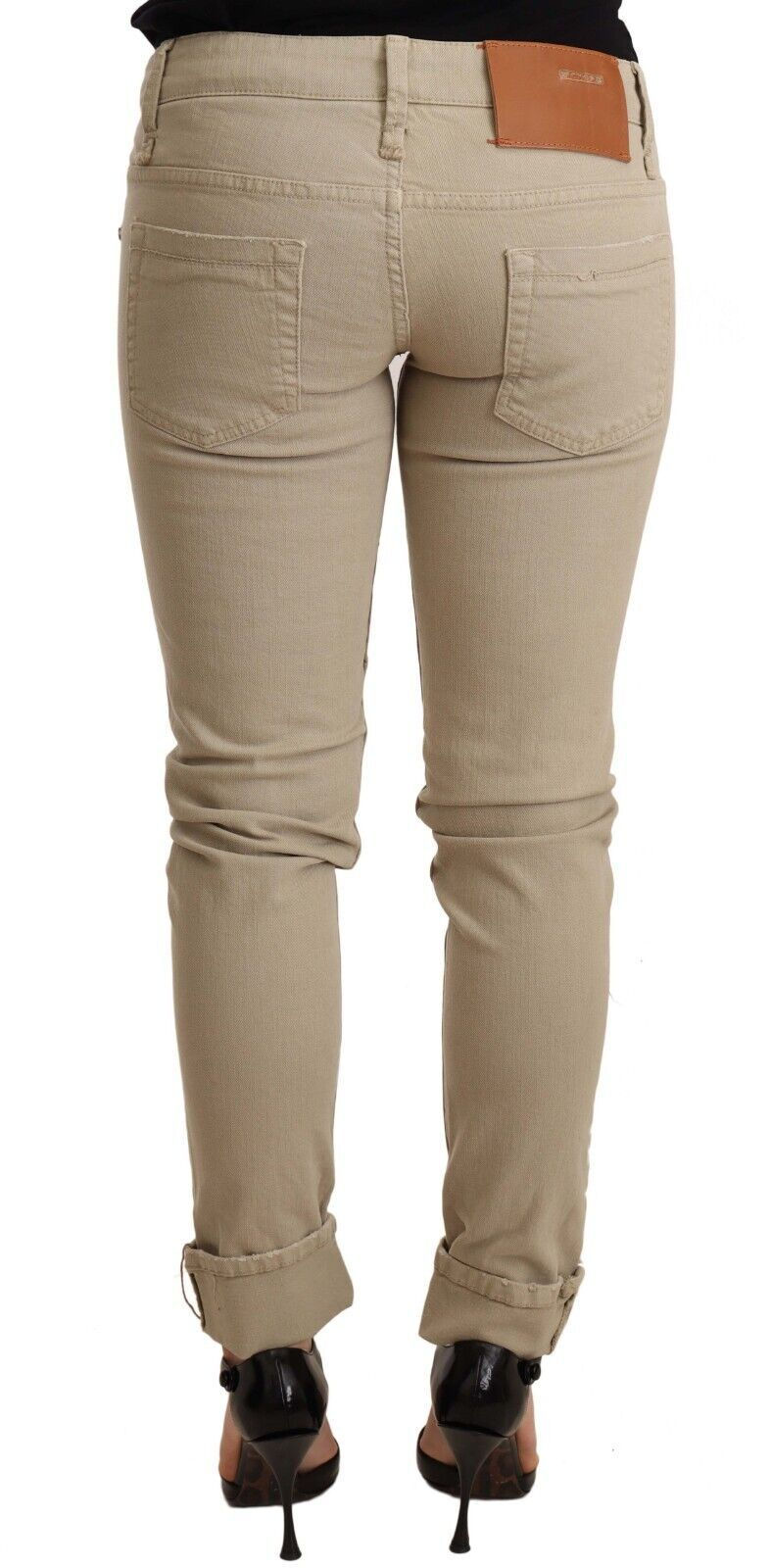 Thumbnail: Beige Cotton Slim Fit Chic Jeans