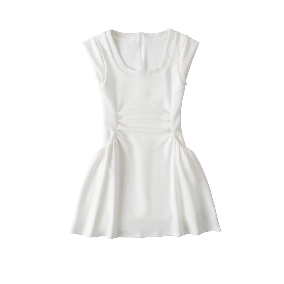 Thumbnail: Sleeveless patchwork pleated waist cinching dress