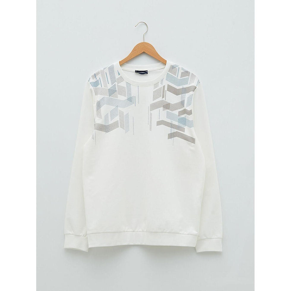 Thumbnail: LCW CLASSIC cycling collar long sleeve printed men's Sweatshirt ecru
