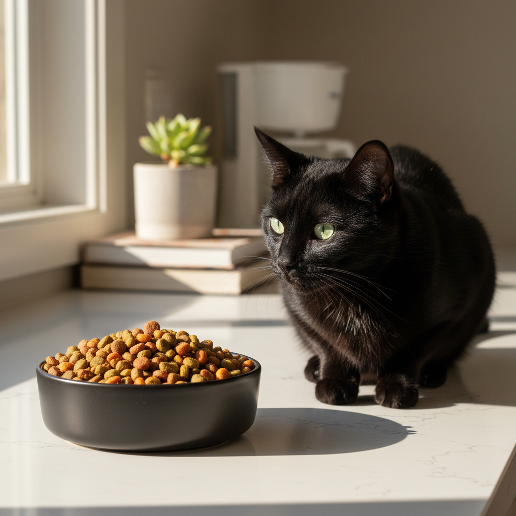 A photorealistic high quality photograph captures a serene domestic scene bathed in the warm invitin