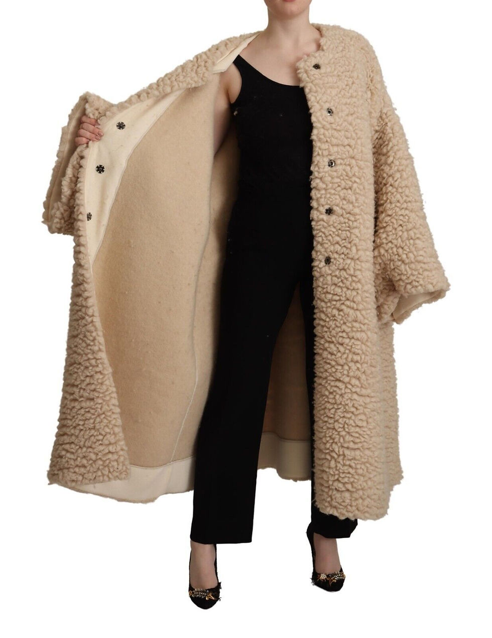 Thumbnail: Elegant Beige Cashmere Overcoat Jacket