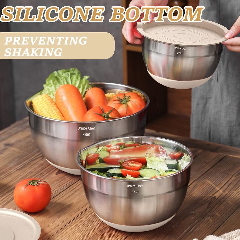 Thumbnail: Mixing Bowls with Airtight Lids Set, 26PCS Stainless Steel Khaki Bowls with Grat