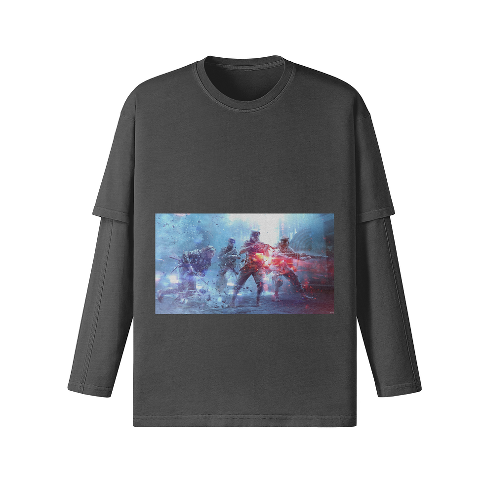 Thumbnail: 230G Unisex False Two Pieces Vintage Long Sleeve