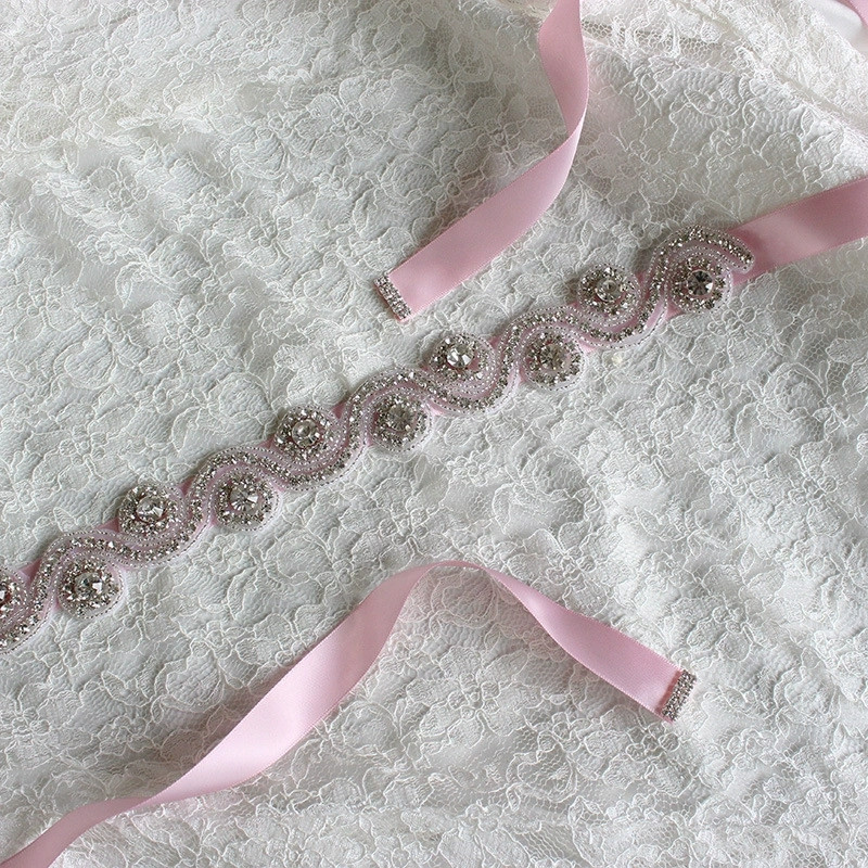 Elegant Wedding Belts For Women Accessories Bride Ribbon Rhinestone Dresses Belt view 3