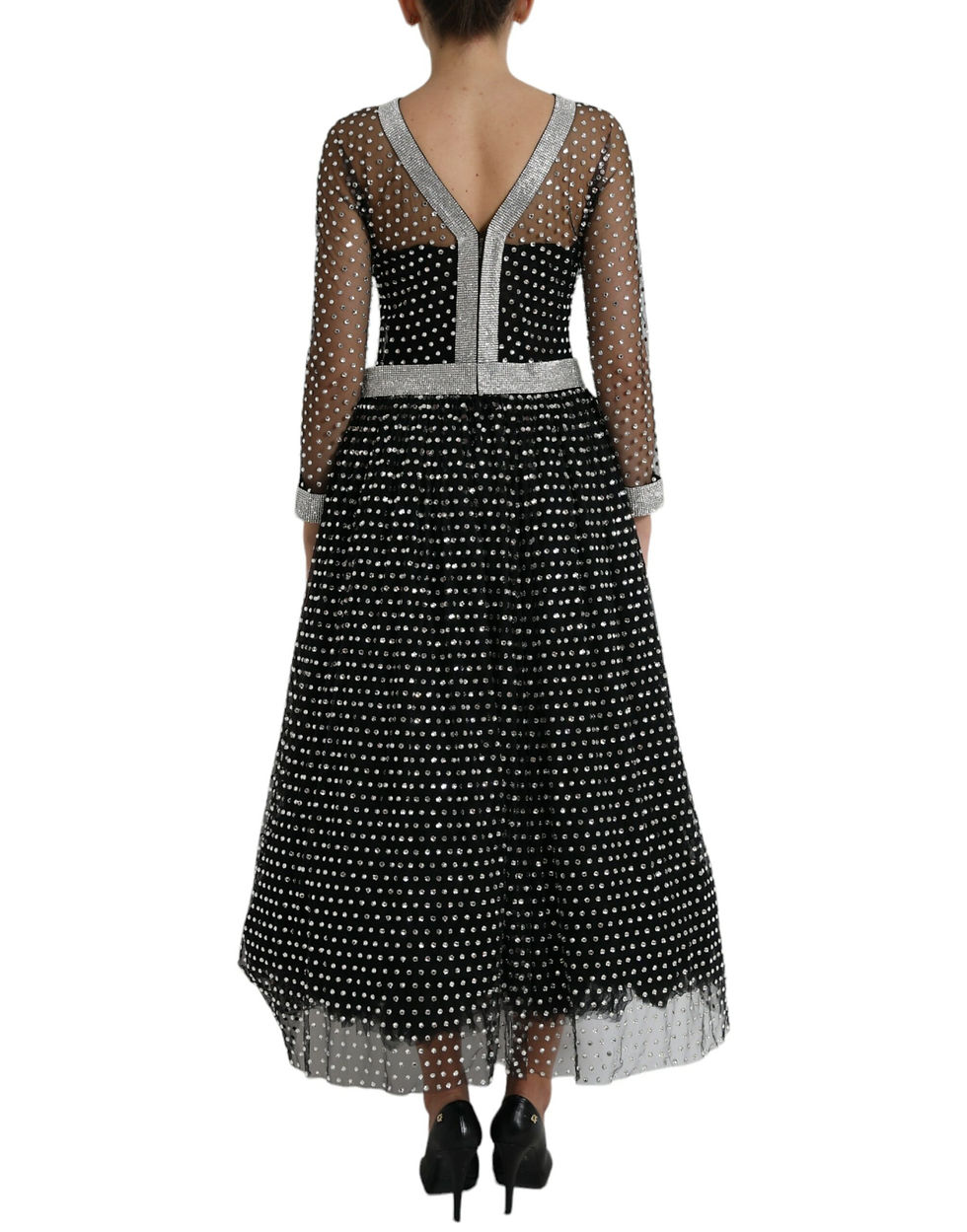 Thumbnail: Elegant Crystal-Embellished Long Black Dress