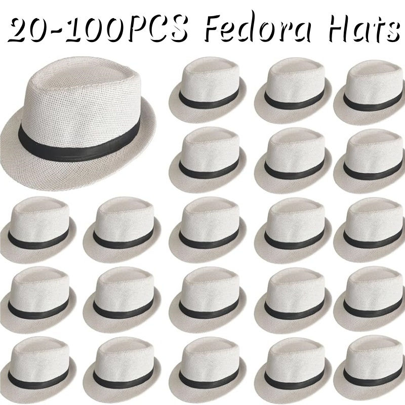 20-100 Pack 1920s Fedora Hats for Men Short Brim Sun Classic Pork Pie
