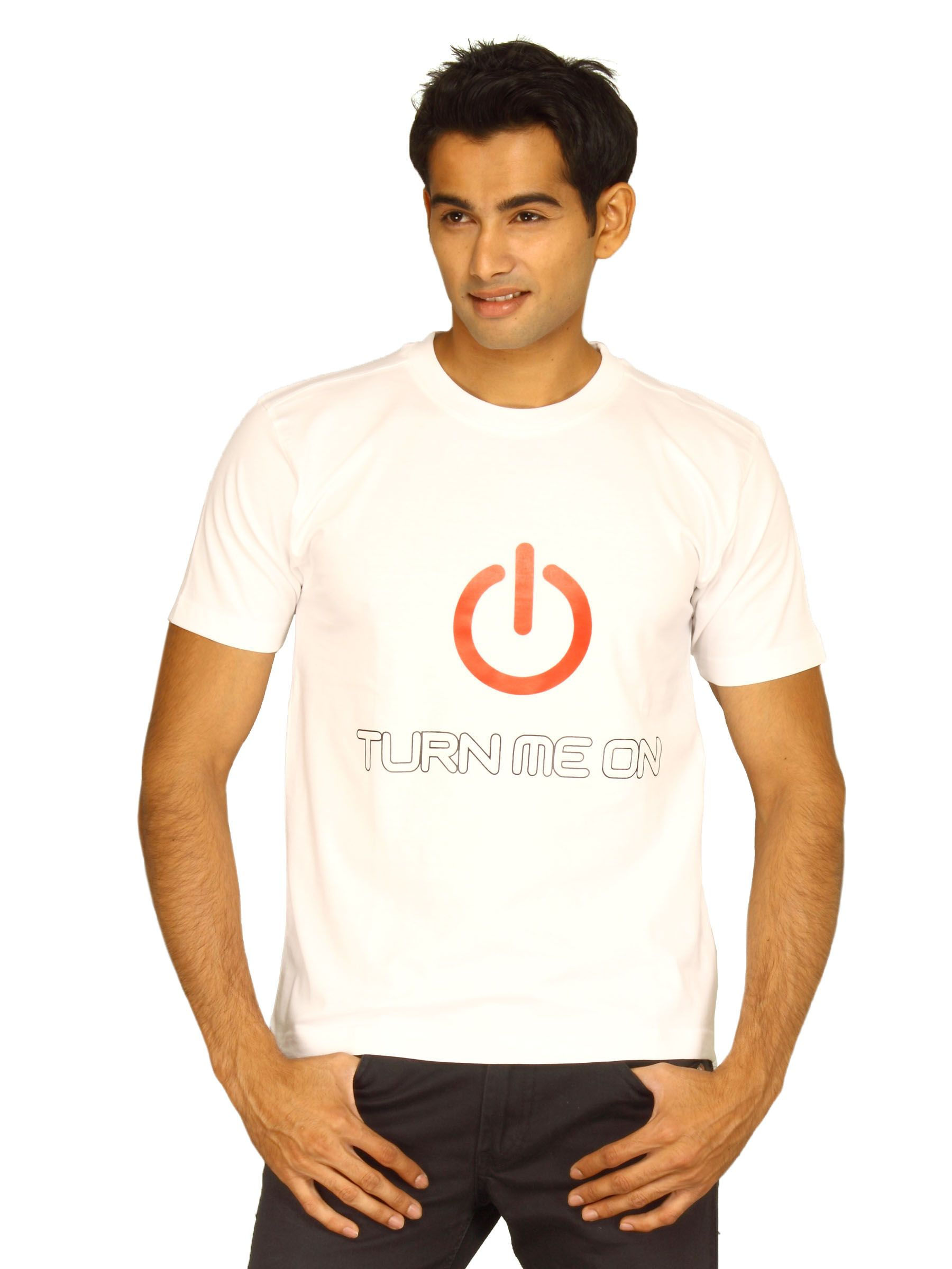 Myntra Men's Turn me on White T-shirt