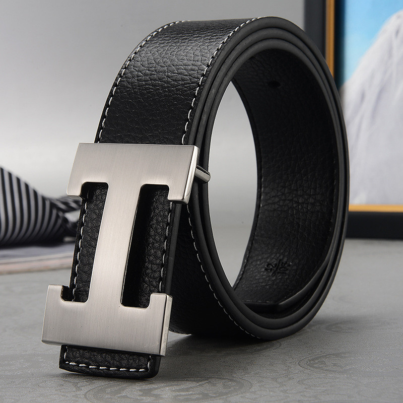 Men'S Belt With Lychee Pattern And Smooth Buckle HFashionable, Casual, Trendy, A view 5