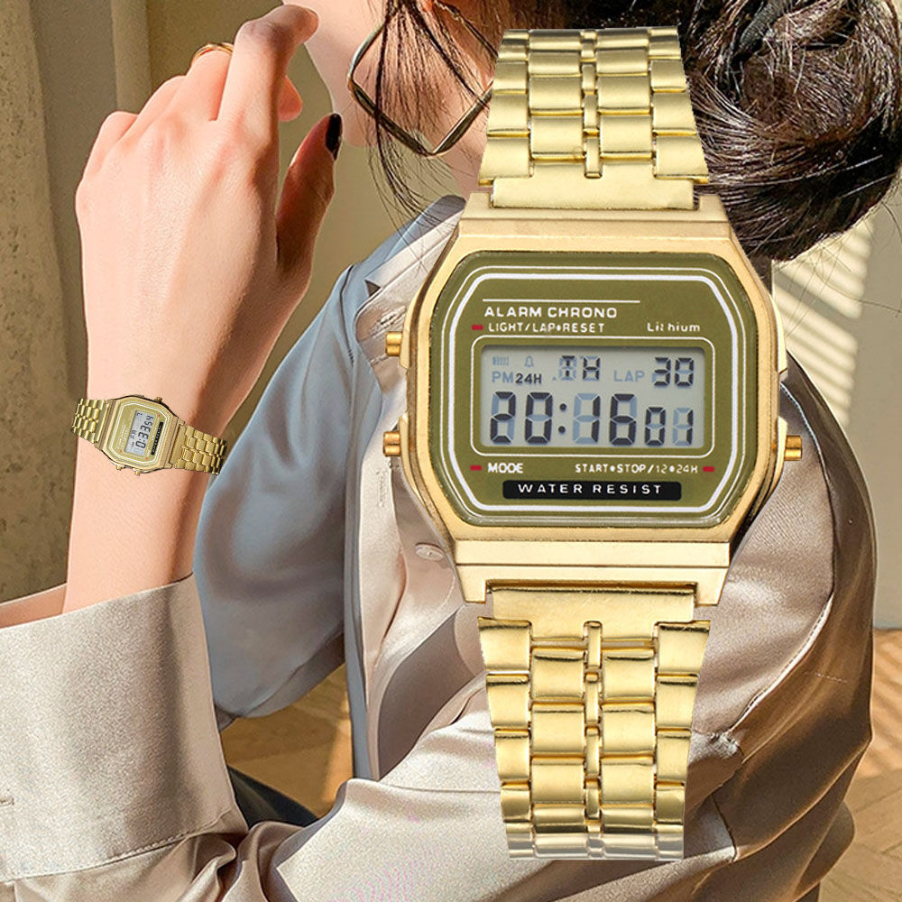 Elegant Digital Watch for Women Gold Silver Stainless Steel Business Ladies Elec