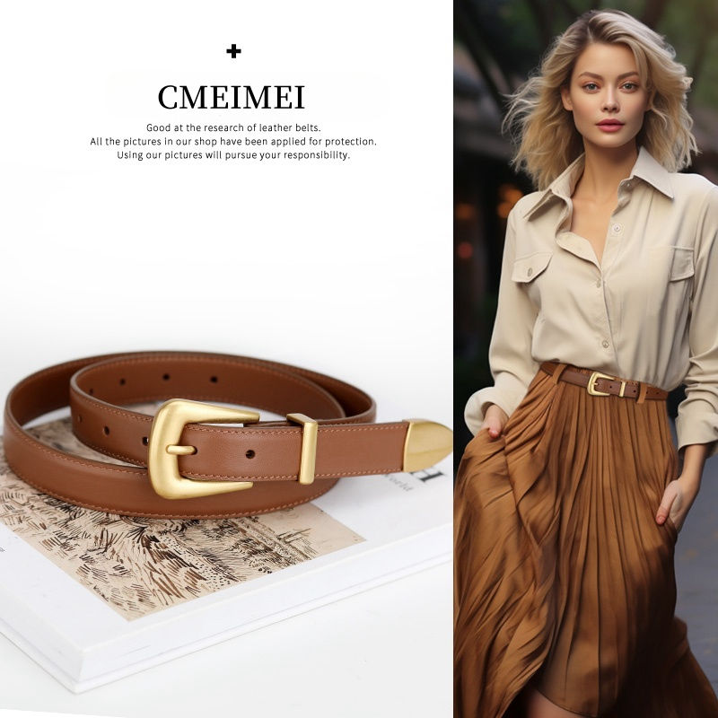 Leather Belt for Women Burgundy With Gold Metal Buckle Ca