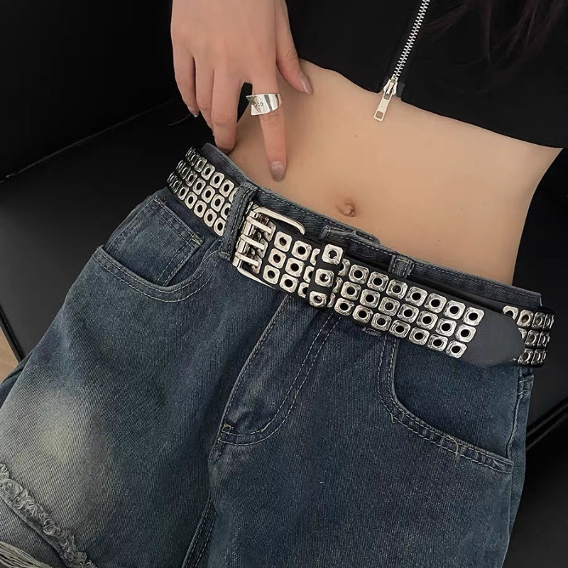 Women Belt Square Beads, Willow Nails, Three Exhaust Eyes, Punk Street view 3