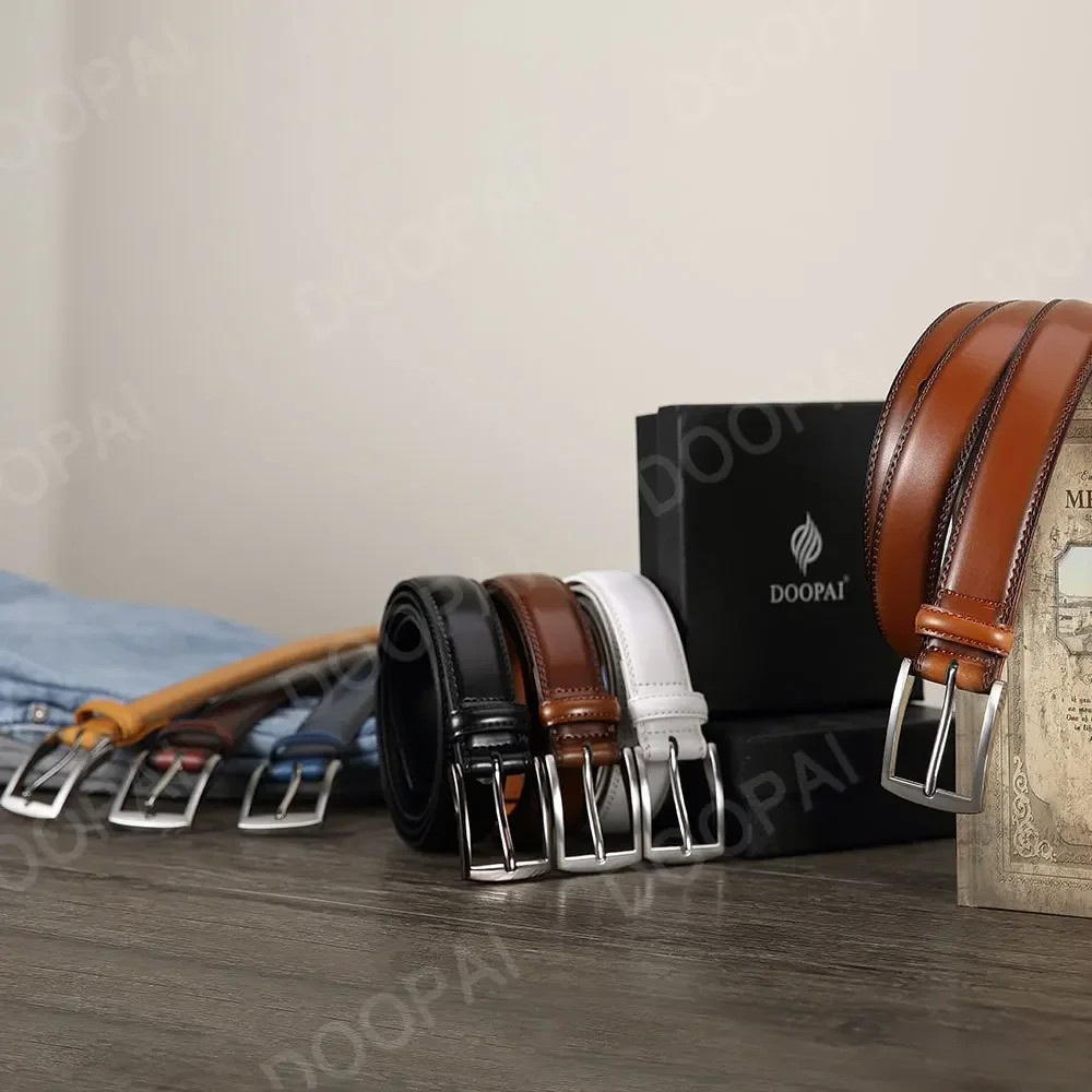 Men Belts Leather LONG Large Pin Buckle Metal Automatic Buc view 3