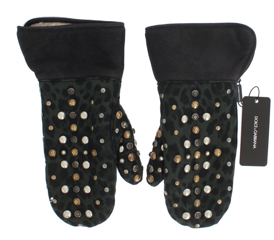 Thumbnail: Elegant Studded Gray Wool Shearling Gloves