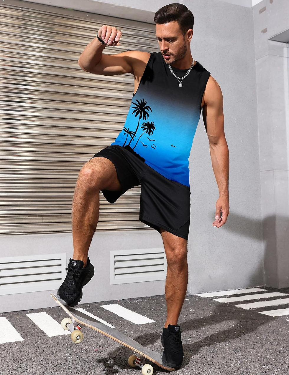 Thumbnail: Mens Tank Tops Beach Summer Sleeveless Shirts Graphic Palm Tree Vacation Tanks 