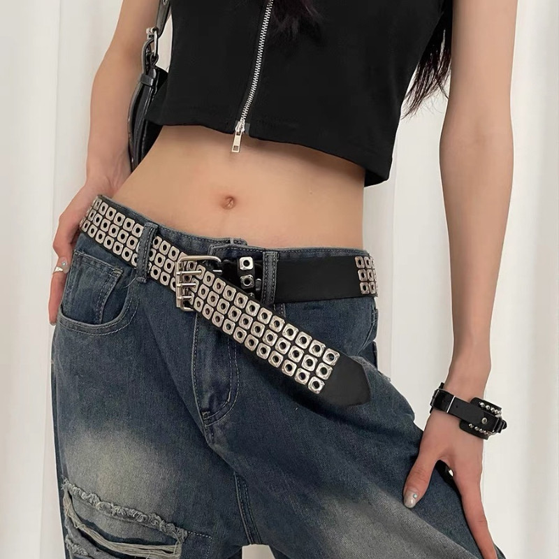 Women Belt Square Beads, Willow Nails, Three Exhaust Eyes, Punk Street view 2